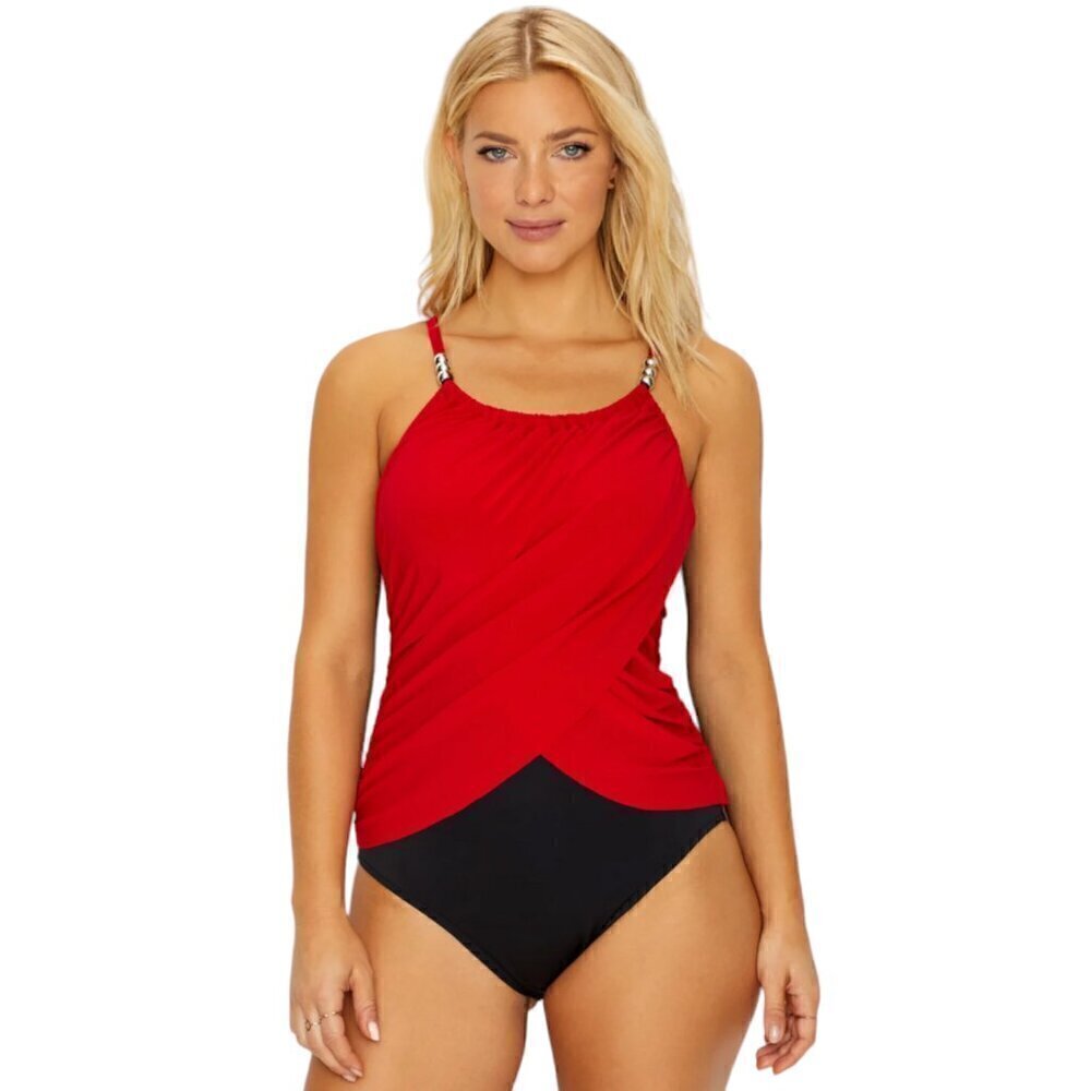 Fuchsia Pink and Black Tummy Control Slimming One-Piece Swimsuit, Small